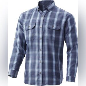 Huk Maverick Fishing Flannel Shirt-Performance Button-Down Blue-Brand New medium